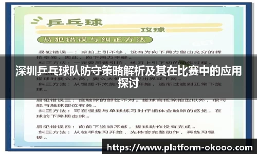 深圳乒乓球队防守策略解析及其在比赛中的应用探讨